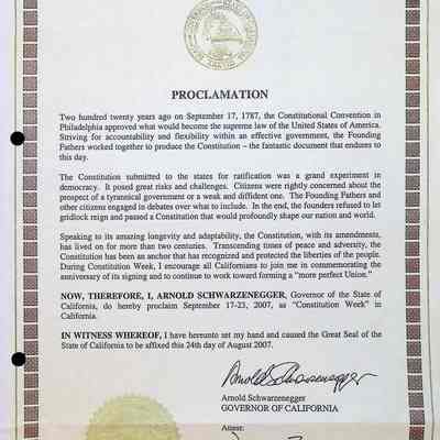 2007 Constitution Week Proclamation from the Governor of California