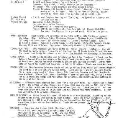 DAR: Santa Anita Chapter NSDAR May/June 1989 Newsletter