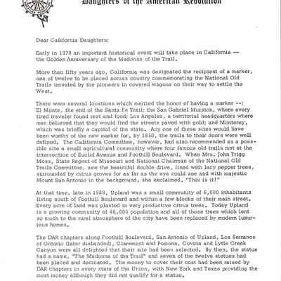 CSS DAR Newsletter about The Madonna of The Trail Monument
