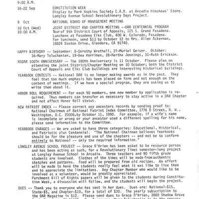 DAR: Santa Anita Chapter NSDAR September/October 1990 Newsletter