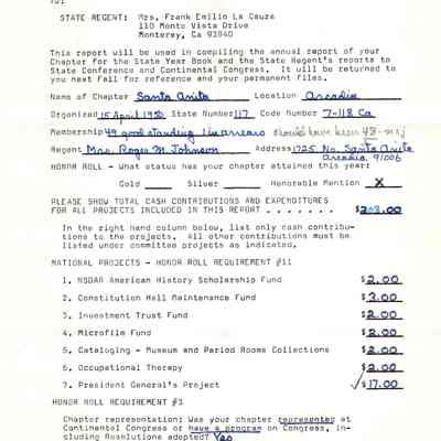 CSSDAR Chapter Regent's Annual Report for 1972-1973
