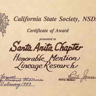 CSS DAR Award for Lineage Research, Feb. 1993