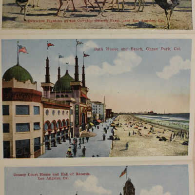1- Cawston Ostrich Farm, 2- Ocean Park, 3- LA County Court House and Hall of Records