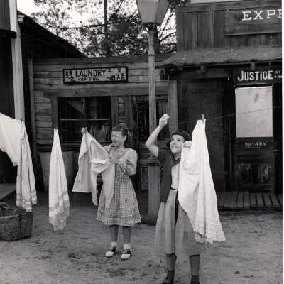 Two Girls Hanging Laundry
