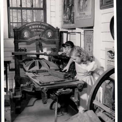 Two Children and a Printing Press at the Pony Express Museum, CA