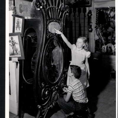 Two Children Examine a Multiphone at the Pony Express Museum