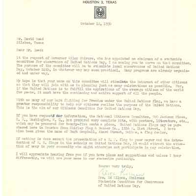 Letter to David Read from Alice Kilman October 12, 1950