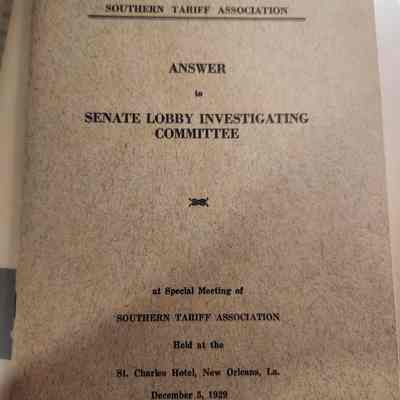 Southern Tariff Assoc Answer to Senate Lobby Investigating Committee December 5,1929