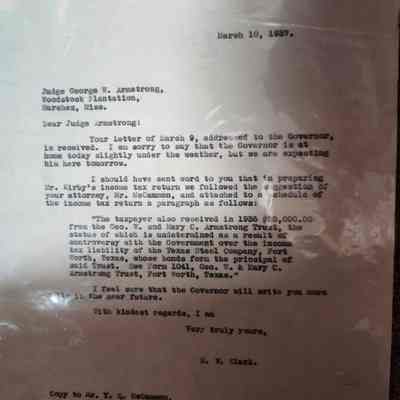 Letter to Judge George W Armstrong from E V Clark March 10, 1937