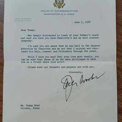 Letter to Tommy Read from Jack Brooks, House of Representatives, Washington DC dated June 5, 1968