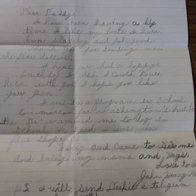 Handwritten Letter to Daddy (John H Kirby II) from son John Henry dated February 21, 1946