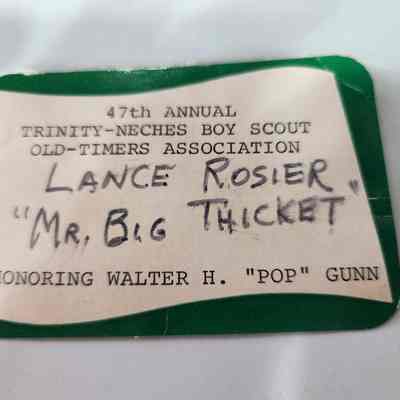 Name Tag for Lance Rosier "Mr Big Thicket"