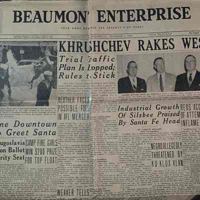 Beaumont Enterprise dated December 7, 1955 - with article "Industrial Growth of Silsbee Praised by Santa Fe Head"