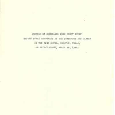 John H Kirby Address to Houston Young Democrats on the Constitution April 14, 1934