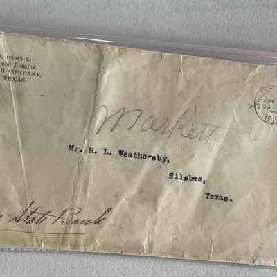 Letter to R L Weathersby at Silsbee State Bank from Kirby Lumber Company with Envelope