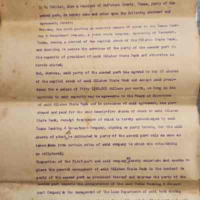 Contract between George W Carroll, W W Willson, and J N Collier dated February 3, 1910 concerning Texas Banking & Investment Company