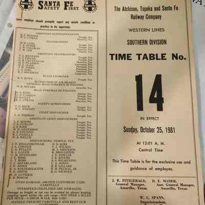 ATSE Railway Time Table #14 October 25,1981