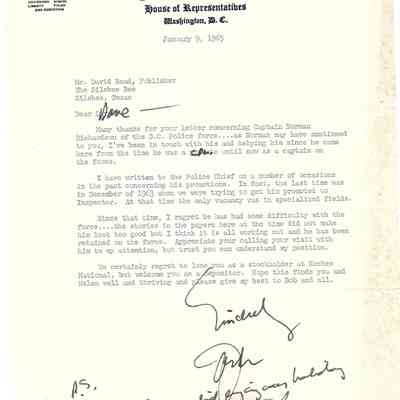Letter to David Read from Jack Brooks January 9, 1965