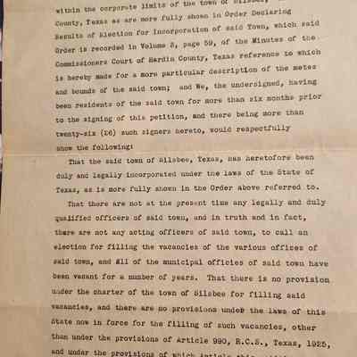 State of Texas, County of Hardin - Legal Document showing results of Election to Incorporate the Town of Silsbee March 1938