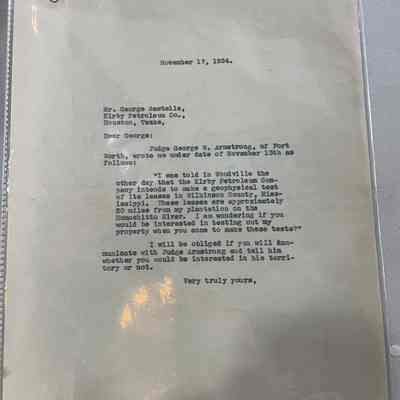 Letter to George Sawtelle from John H Kirby 11/17/1934