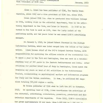 Bios of Time News Employees - James A Linen, Howard Black, Kenneth Thornton Downs