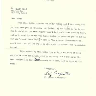Letter to David Read from Elizabeth Carpenter