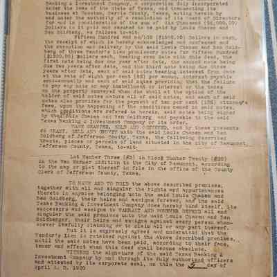 Land Sale to Louis Chazen and Ben Goldberg from Texas Banking & Investment Co - parcels in the City of Beaumont, Texas
