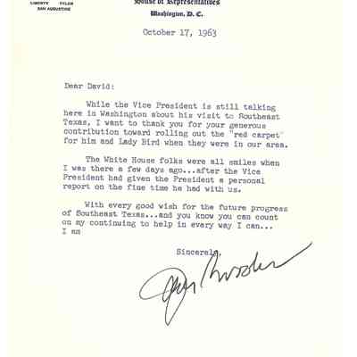 Letter to David Read from Jack Brooks October 17, 1963