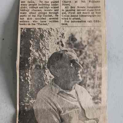 Newspaper clipping featuring photo of Lance Rosier also discussing a tour to be taken by the Women of Pasadena of the Big Thicket