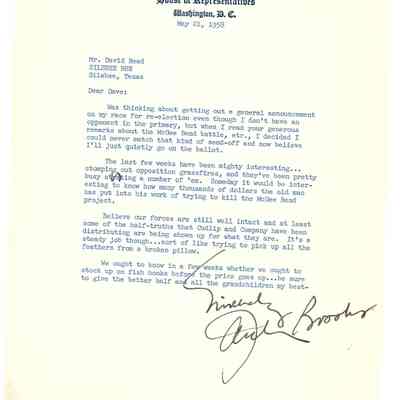 Letter to David Read from Jack Brooks May 21, 1958