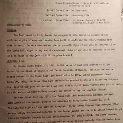 Memorandum To File - GB & KC Railway Co Right of Way File completed March 22, 1868