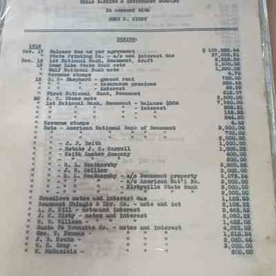 Texas Banking & Investment Company dated 1918 - in account with John Henry Kirby