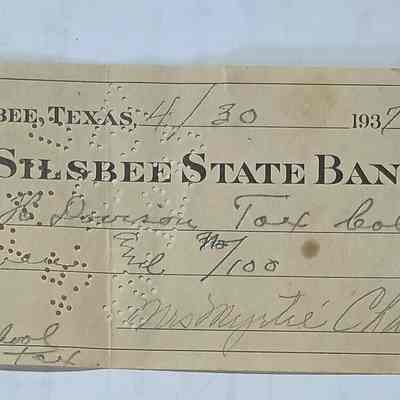 Receipt from Silsbee State Bank dated April 30, 1937 to G. H. Davison Tax Collector for $7.00 from Mrs Myrtie Charlton for 1936 school tax