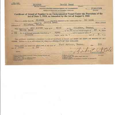 Boat Registration - David Read June 8, 1936