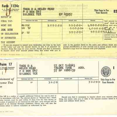 Tax Documents for David & Helen Read 1957