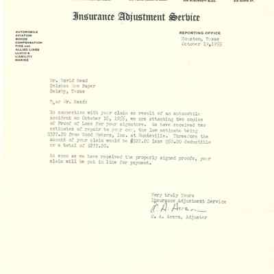 Letter to David Read from C A Avera October 19, 1955