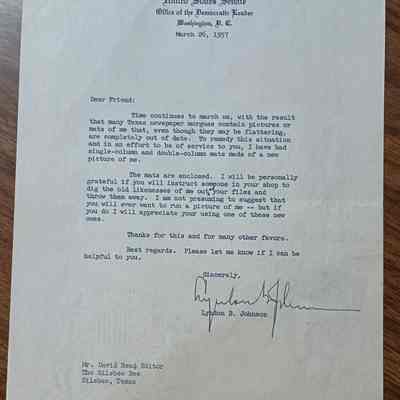 Letter to David Read from Lyndon B Johnson dated March 26, 1957
