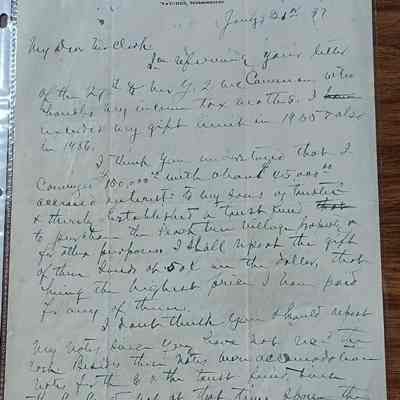 Handwritten Letter from George W. Armstrong to Mr. Clark (presumed at Kirby Lumber) dated January 31, 1937 discussing Peachtree Village