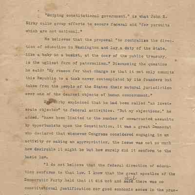Article about John Henry Kirby beliefs about Federal Department of Education