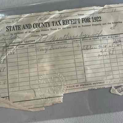 Receipt for Payment of R L Weathersby and wife State and County Taxes 1922