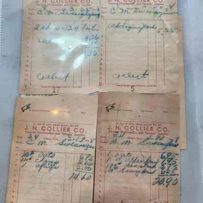 J N Collier Store Receipts for C M Swearingen purchases