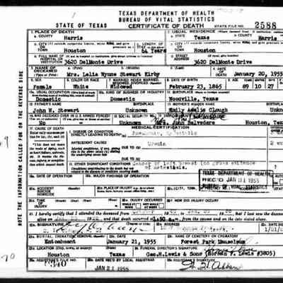 Bessie Kirby Death Certificate