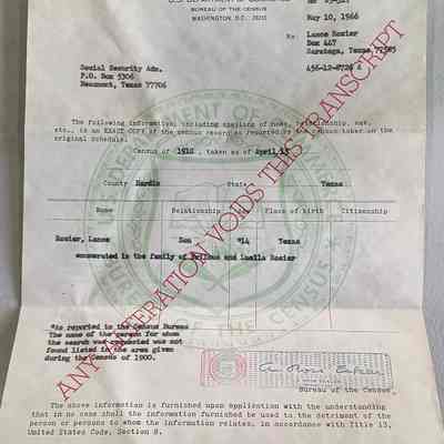 Letter from US Department of Commerce to Social Security Administration dated May 10, 1966 regarding Lance Rosier regarding the 1910 census