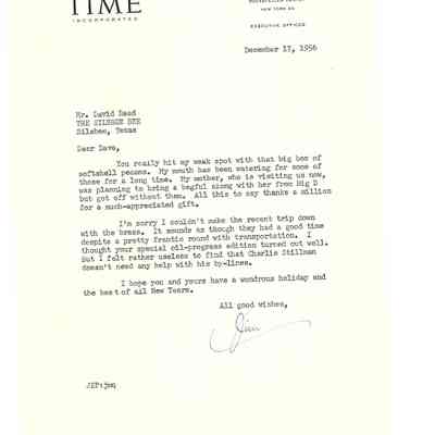 Letter to David Read from Jim Pitt of Time Incorporated December 17, 1956