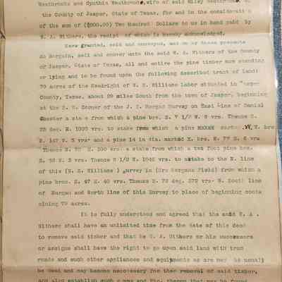 Deed for Timber Sale from Westbrook Family to W A Withers dated