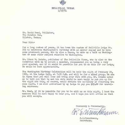 Letter to David Read from R E Trenckmann January 18, 1961