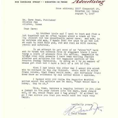 Letter to David Read from Paul Franke August 7, 1947