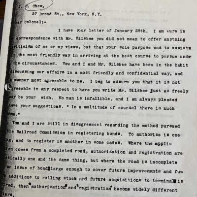 Letter to J. C. Chew from John Kirby February 1, 1898