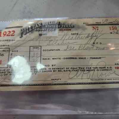1922 Poll Tax Receipt R L Weathersby