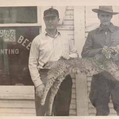 Photo of 2 Men holding Bobcat in Front of Silsbee Bee